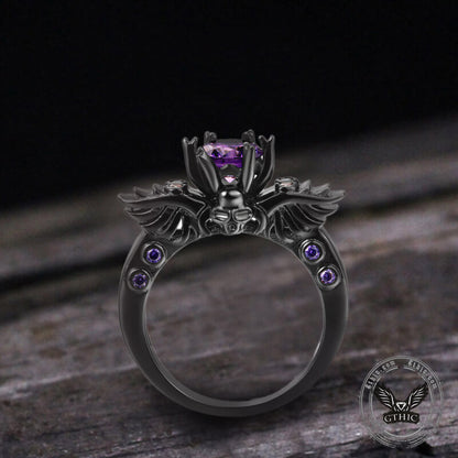 Black Skull Zircon Inlaid Brass Ring