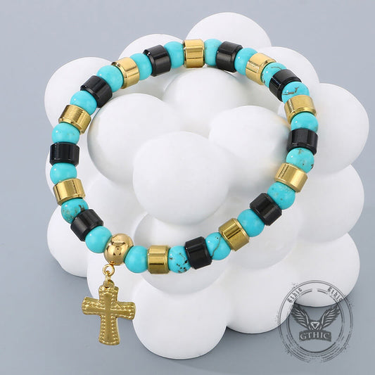 Colorful Turquoise Stainless Steel Cross Bracelet