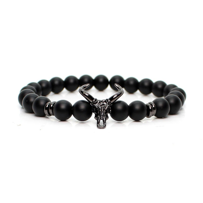 Bracelet With Black Cow of Stone and Beaded / Male Jewellery Pulseras