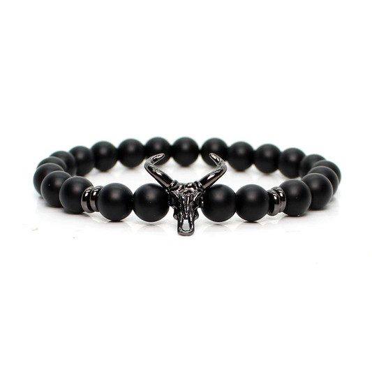 Bracelet With Black Cow of Stone and Beaded / Male Jewellery Pulseras