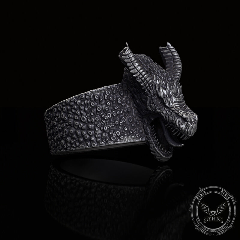 Broken Horn Ferocious Dragon Sterling Silver Ring