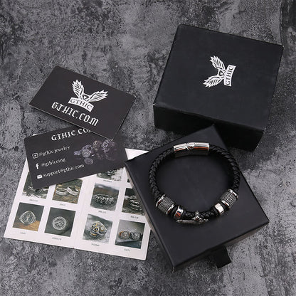 Budded Cross Stainless Steel Braided Leather Bracelet