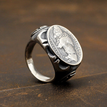 Buffalo Coin Sterling Silver Punk Ring