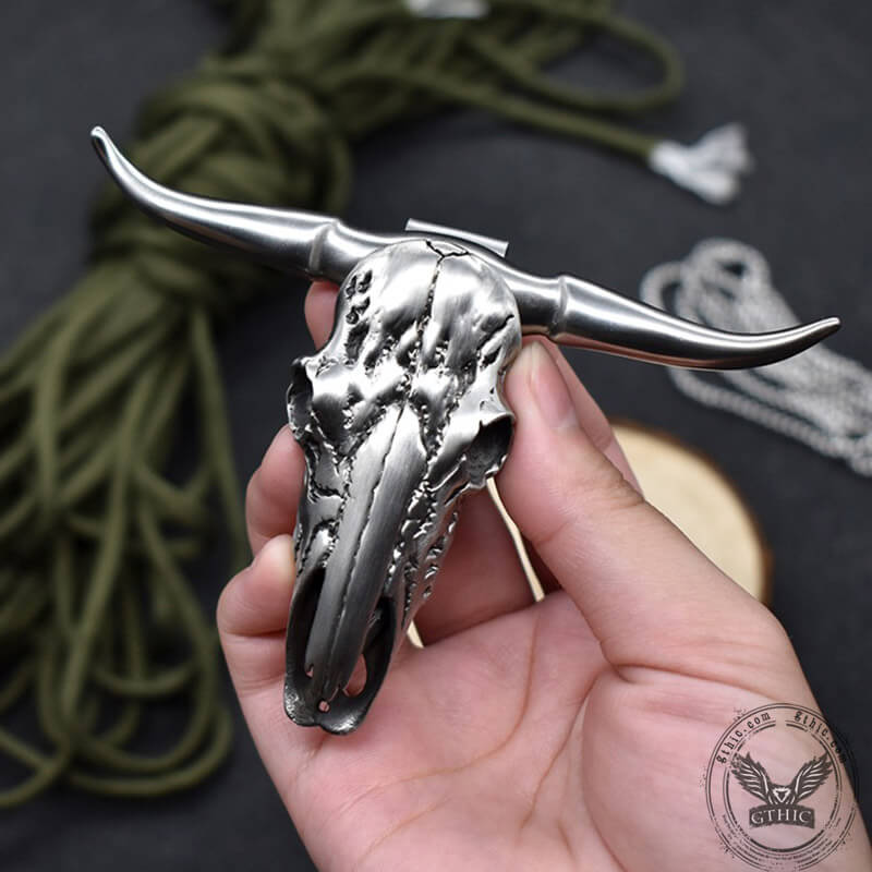 Bull Head Multi Tool Damascus Necklace