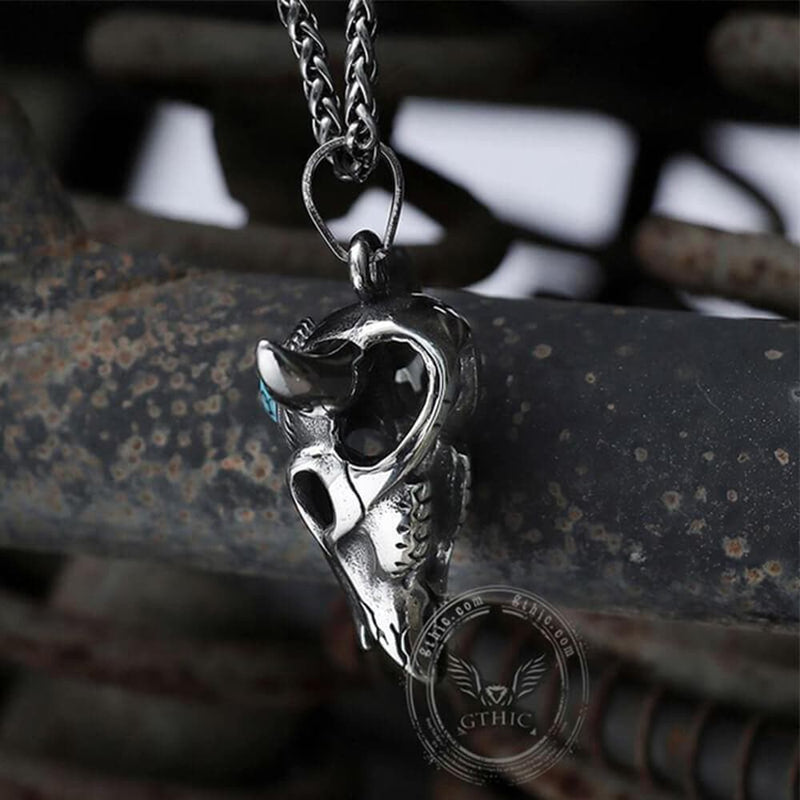 Bull Head Skull Stainless Steel Turquoise Pendant