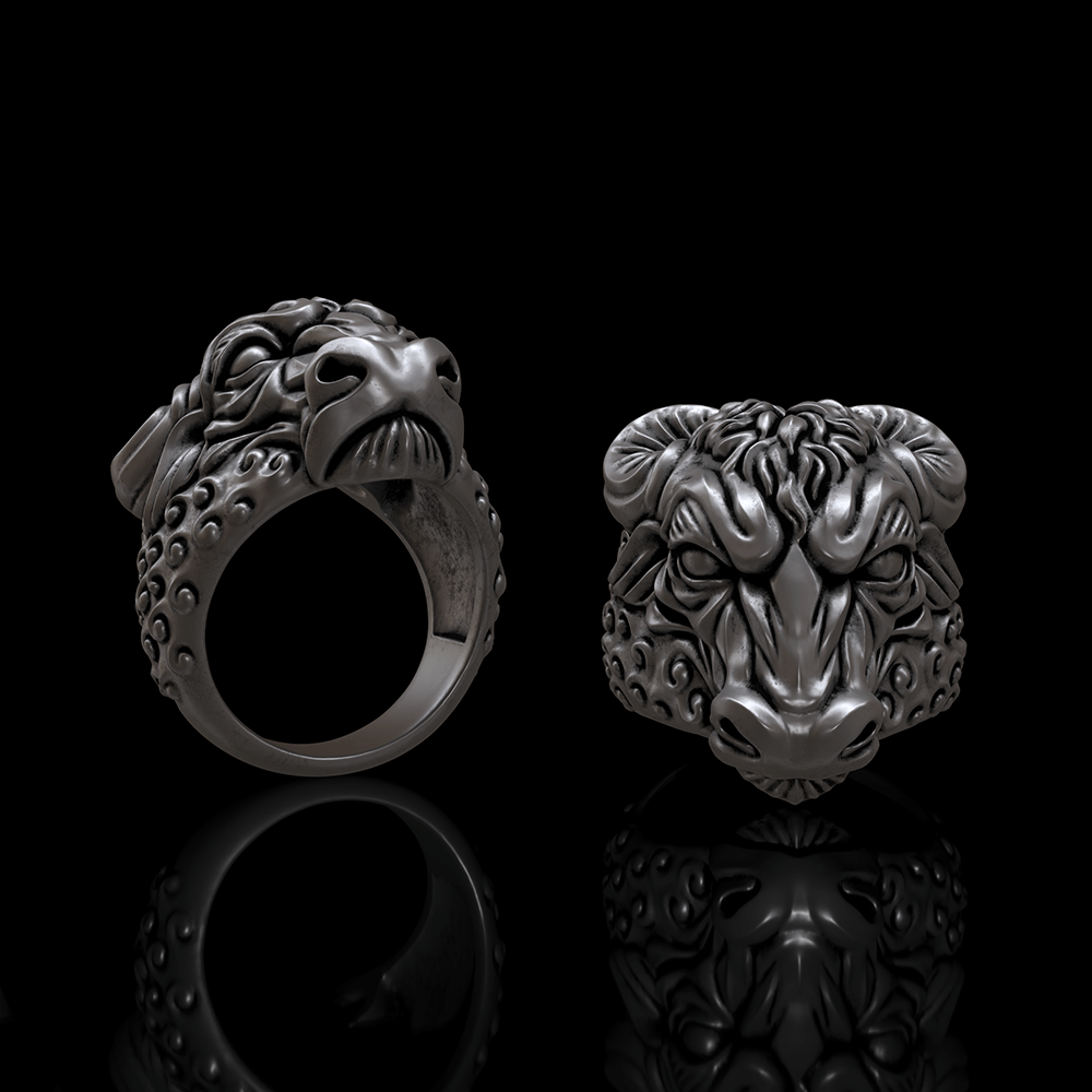 Bull Head Sterling Silver Animal Ring