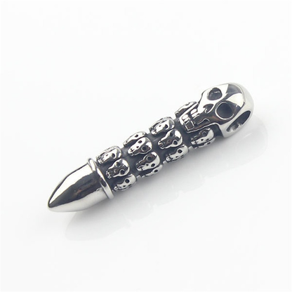Bullet Shape Pendant Necklace Engraved With Sculls / Alternative Jewelry