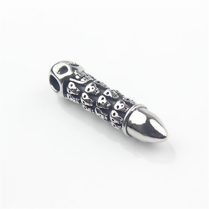 Bullet Shape Pendant Necklace Engraved With Sculls / Alternative Jewelry