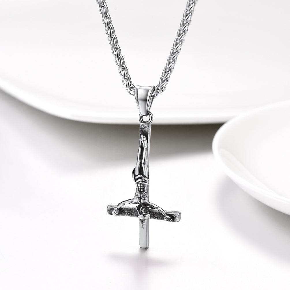 Unside Down Cross Crucifix Necklace Pendant for