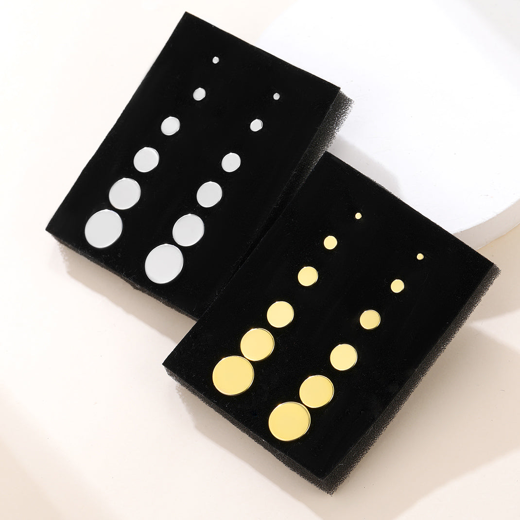 Punk Round Stud Earrings Set for 12 Pairs