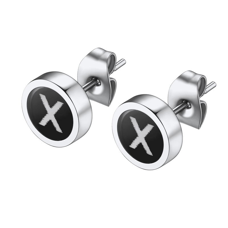 Personalized Black Enamel Initial Letter Stud Earrings for