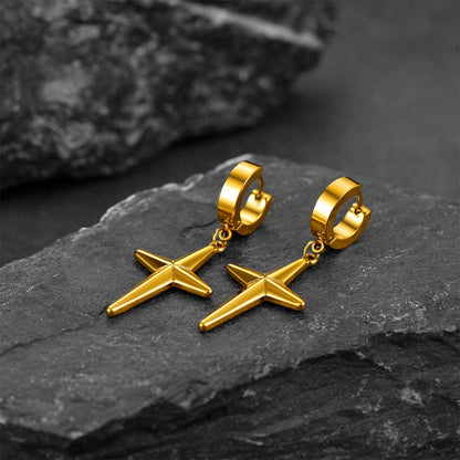 Flash Star Cross Dangle Hoop Earrings for