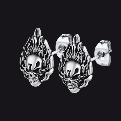 Flame Skull Stud Earrings for