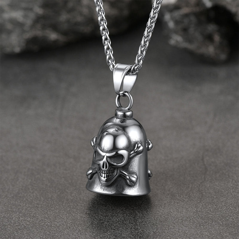 Biker Skull Bell Pendant Necklace Gift for Motorcycle