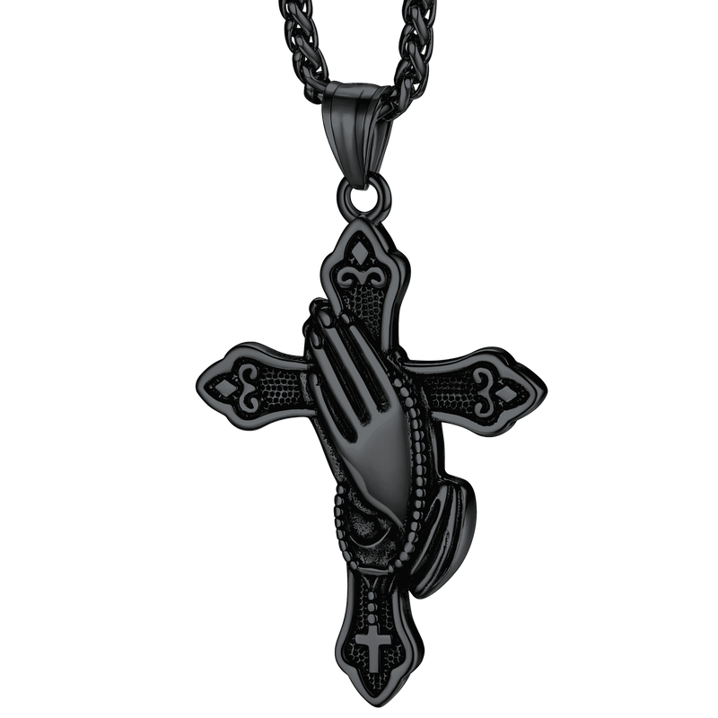 Flash Christian Praying Hands Cross Necklace for