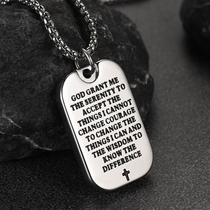 Serenity Prayer Hand Dog Tag Necklace for