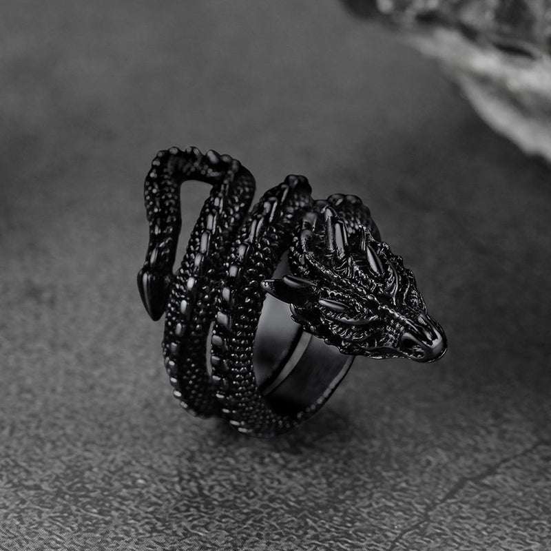 Punk Coiled Dragon Stainless Steel Ring for