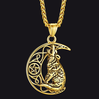 Viking Celtic Crescent Moon Wolf Necklace Jewelry for