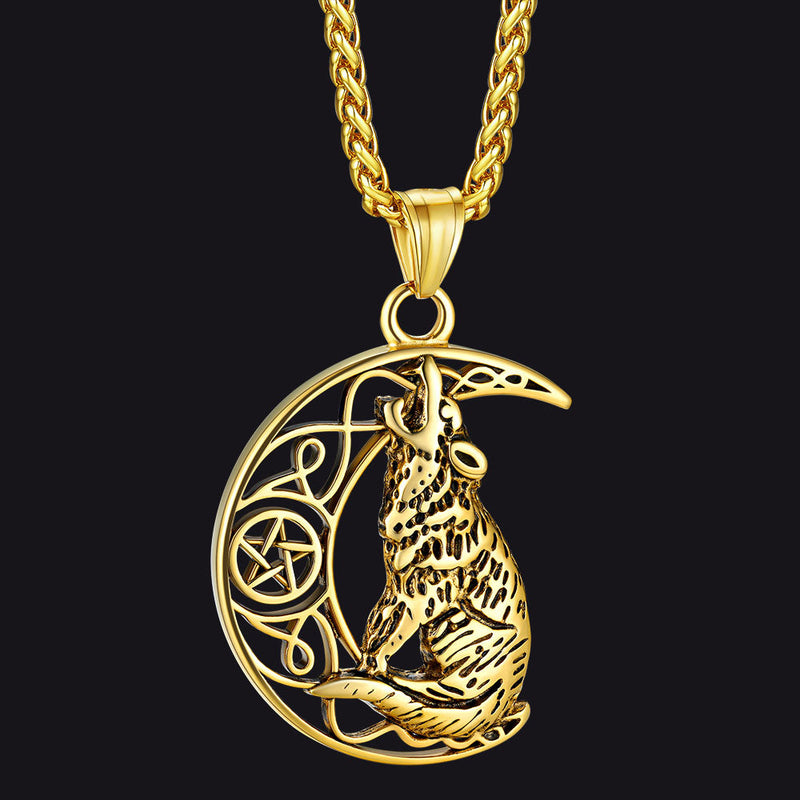 Viking Celtic Crescent Moon Wolf Necklace Jewelry for
