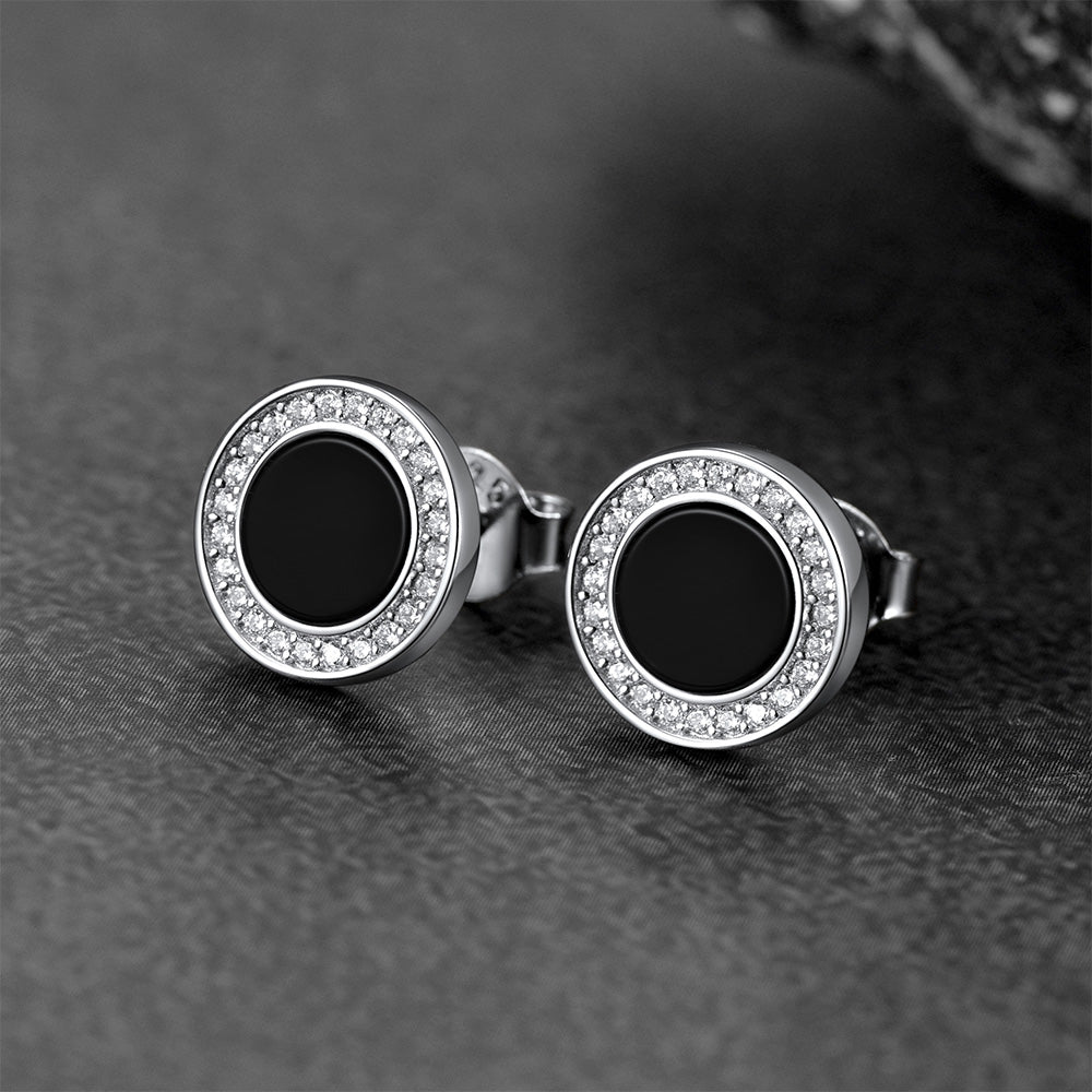 Black Onyx Diamond Stud Earrings for Sterling Silver