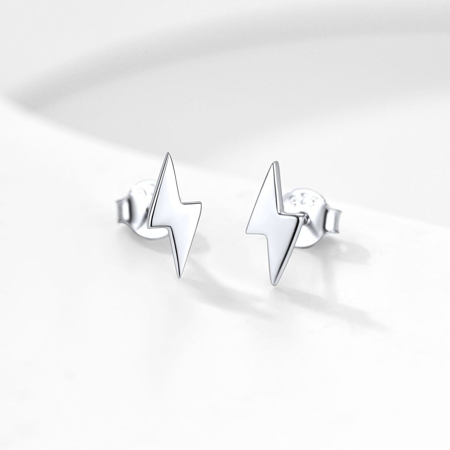 Sterling Silver Lightning Bolt Stud Earrings for