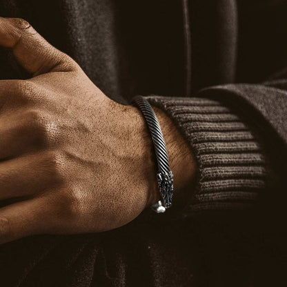 Viking Bracelet Norse Wolf Heads Cuff Bangle for