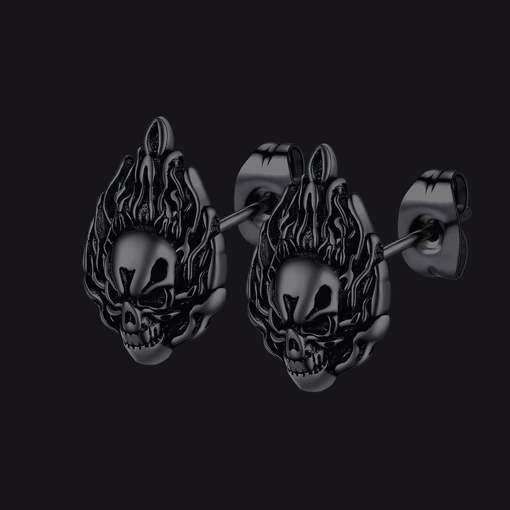 Flame Skull Stud Earrings for