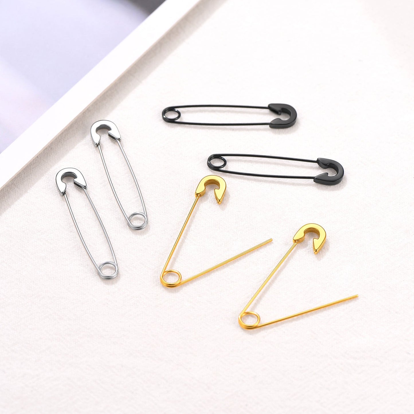 Safety Pin Piercing Earrings Set for 3 Pairs