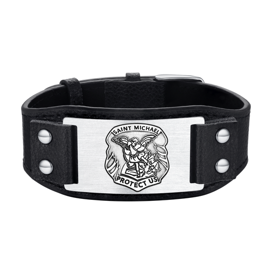 Saint Michael Leather Bracelet Wristband Gift for