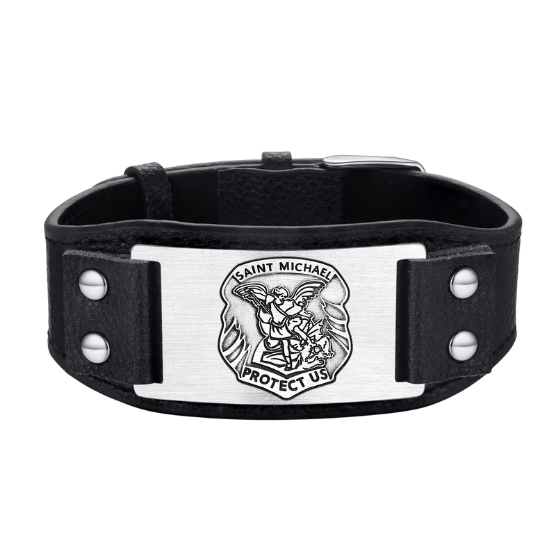 Saint Michael Leather Bracelet Wristband Gift for