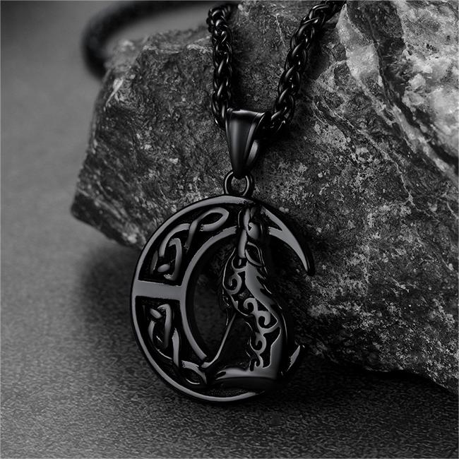 Viking Celtic Crescent Moon Wolf Necklace Pendant for