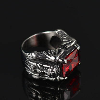 Flash Gothic Ruby Dragon Ring Stainless Steel