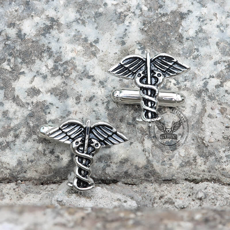 Caduceus Brass Bullet Back Cufflinks
