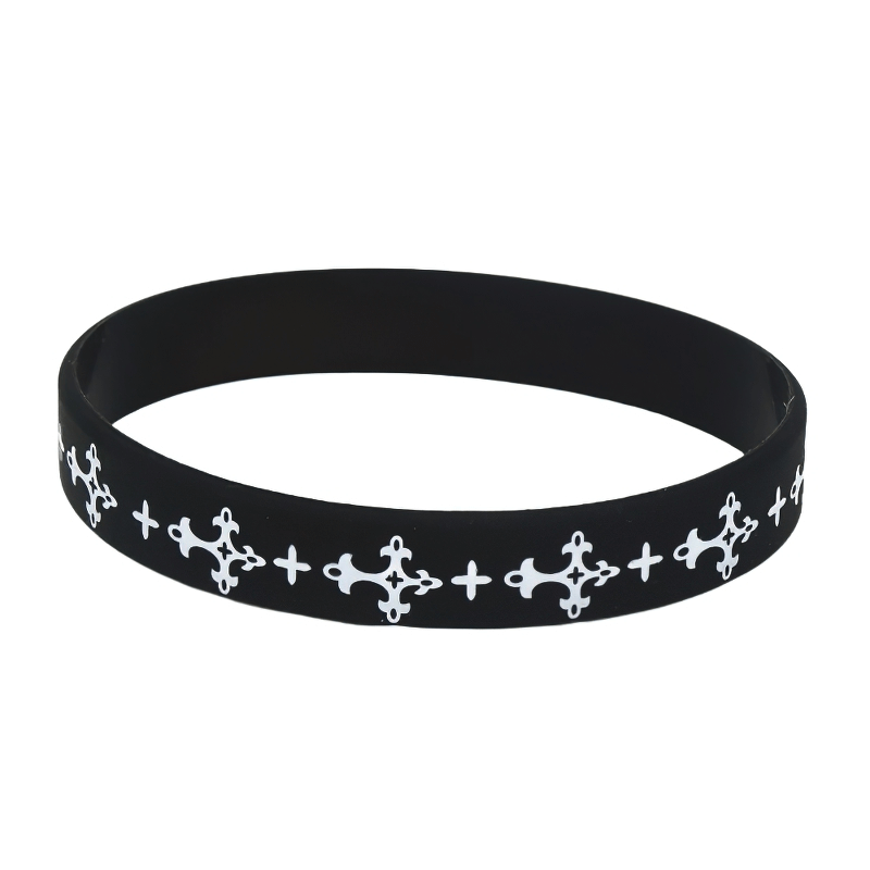 Cross Silicone Wristband / Black and White Sports Rubber Bracelets