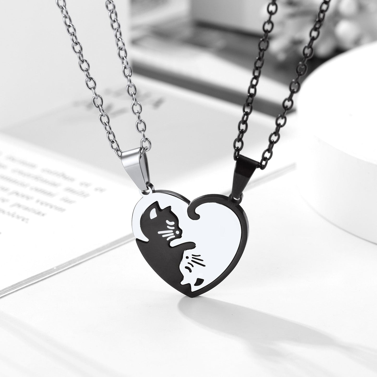 Custom Cat Heart Matching Puzzle Necklaces for Couples Bff Pet Lover