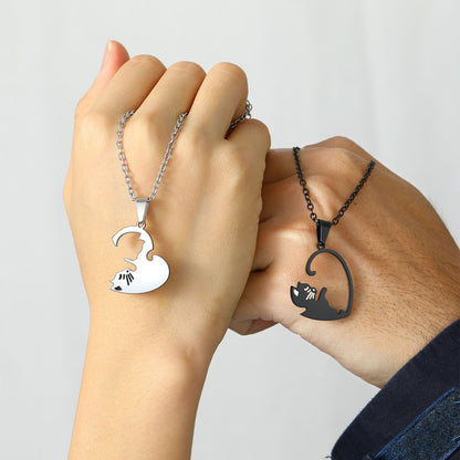Custom Cat Heart Matching Puzzle Necklaces for Couples Bff Pet Lover