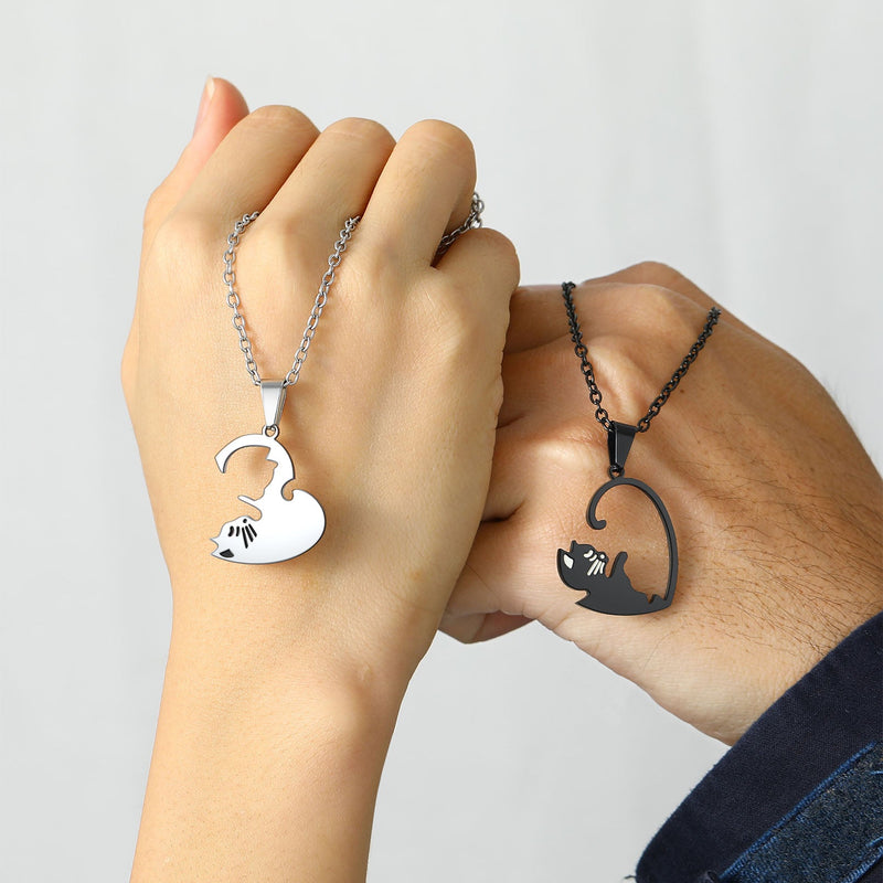 Custom Cat Heart Matching Puzzle Necklaces for Couples Bff Pet Lover