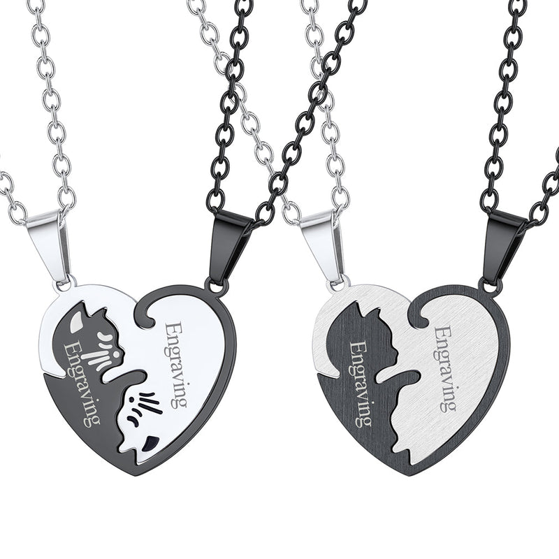 Custom Cat Heart Matching Puzzle Necklaces for Couples Bff Pet Lover