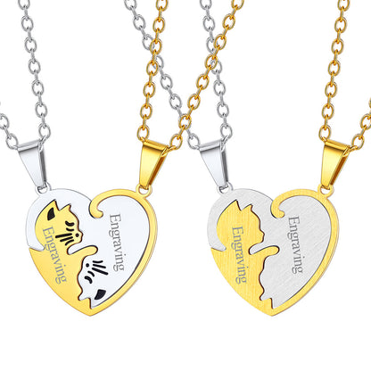 Custom Cat Heart Matching Puzzle Necklaces for Couples Bff Pet Lover