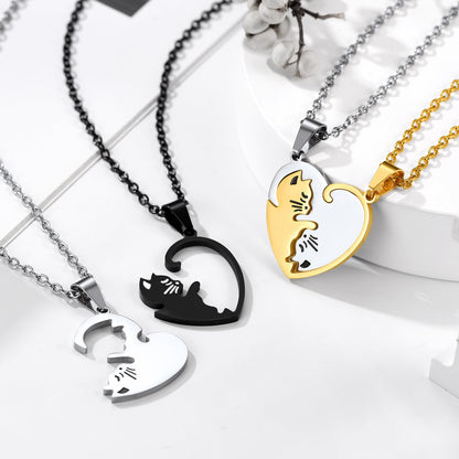 Custom Cat Heart Matching Puzzle Necklaces for Couples Bff Pet Lover