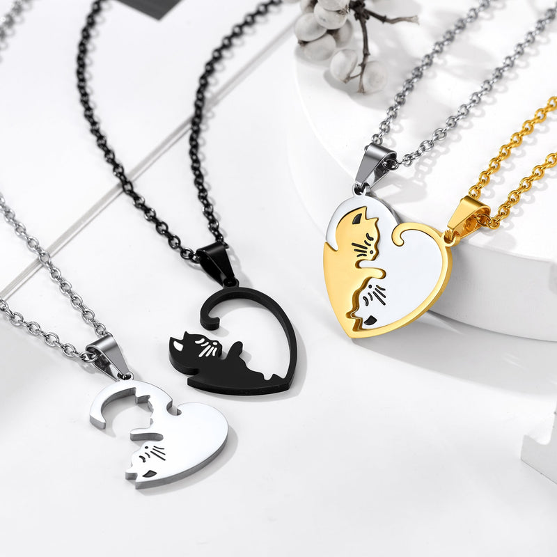 Custom Cat Heart Matching Puzzle Necklaces for Couples Bff Pet Lover