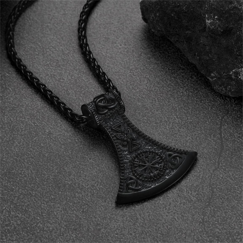 Battle Axe Viking Pendant Necklace With Compass for