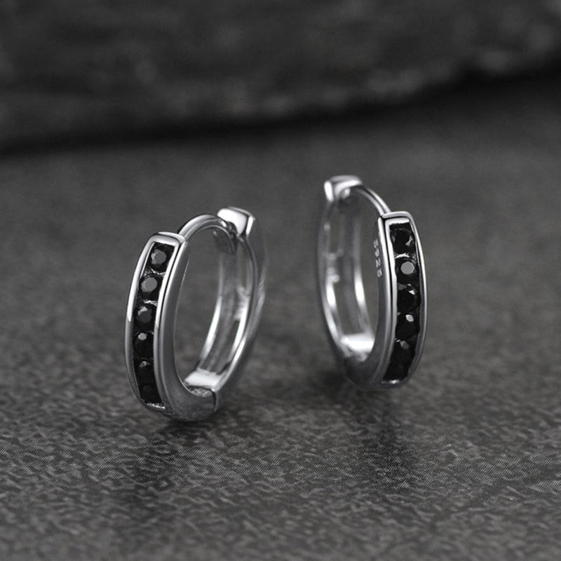 Flash Sterling Silver Black Onyx Huggie Hoop Earrings for