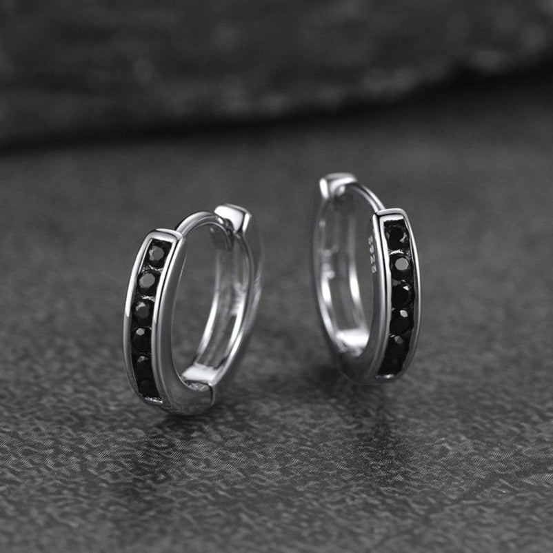 Flash Sterling Silver Black Onyx Huggie Hoop Earrings for