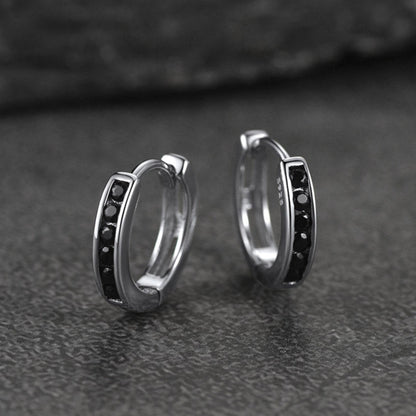 Flash Sterling Silver Black Onyx Huggie Hoop Earrings for