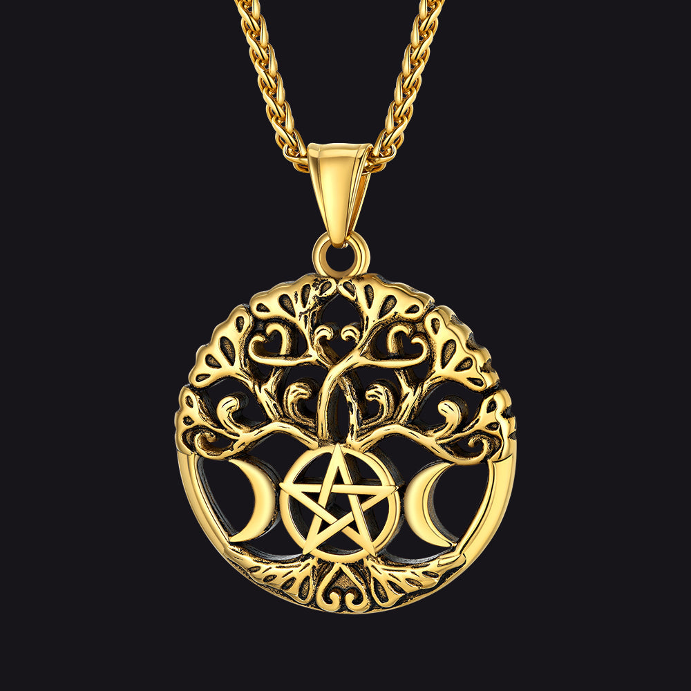 Pentacle Moon Tree of Life Necklace for