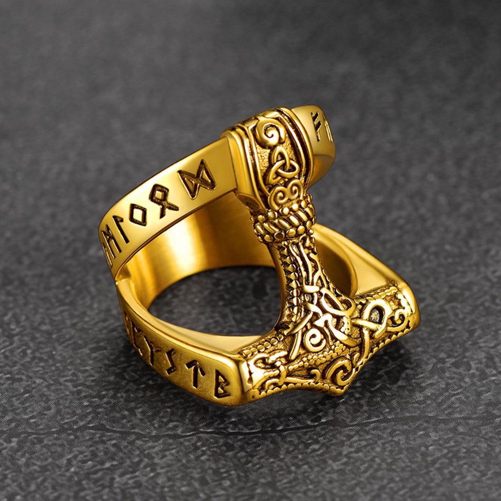 Viking Mjolnir Thor's Hammer Ring With Rune for