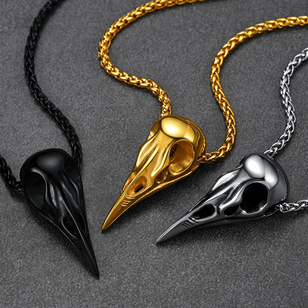 Viking Raven Skull Necklace for