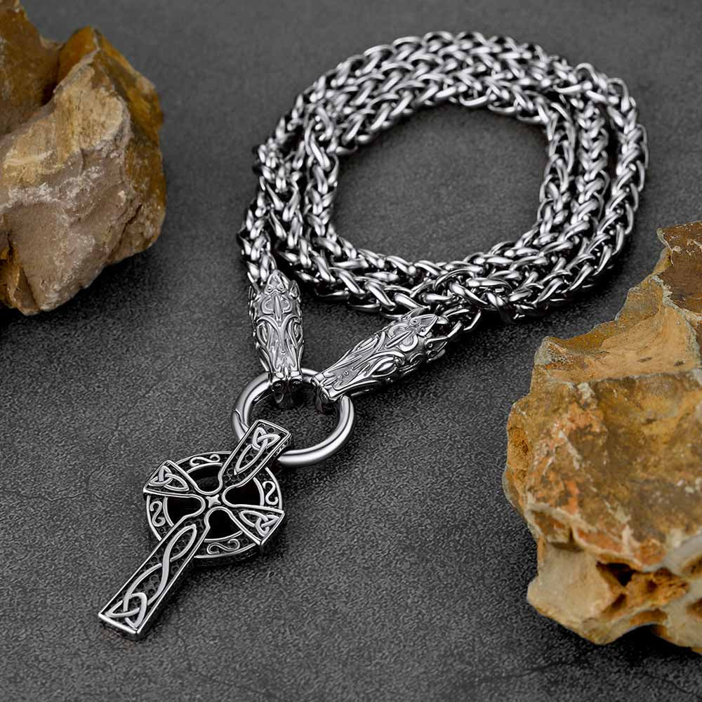 Miami Cuban Chain & Celtic Knot Cross Necklace Set for