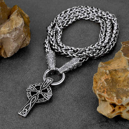 Miami Cuban Chain & Celtic Knot Cross Necklace Set for